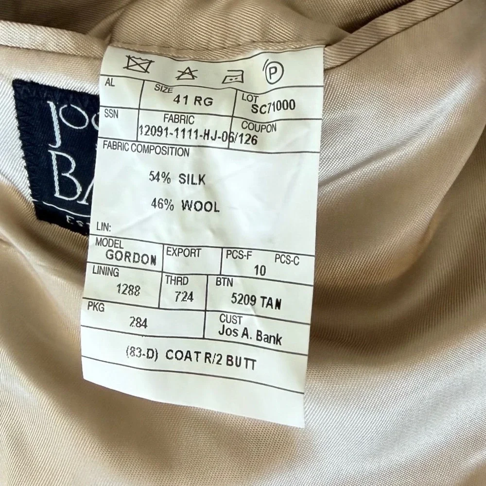 Jos A. Bank Silk Wool Blend Houndstooth Sport Coat Blazer Tan Brown 41 Regular